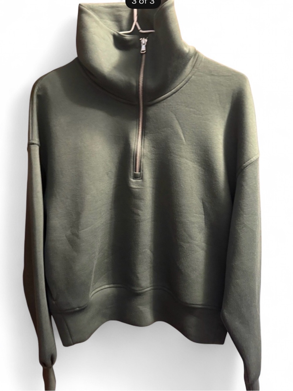 Old Navy Olive Green Women's Half-Zip Funnel Neck Sweatshirt - Picture 3 of 8